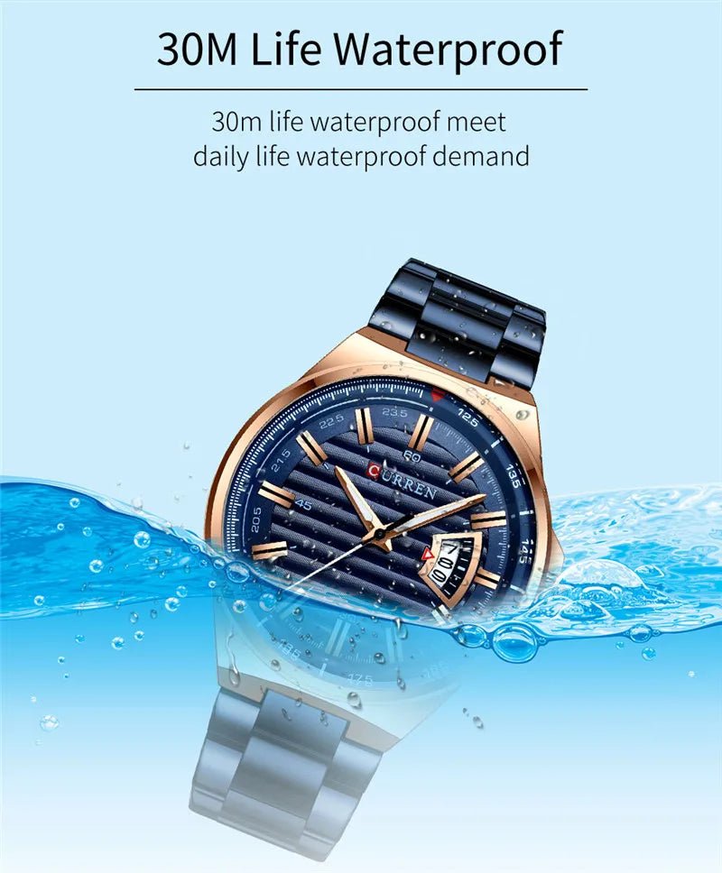 M:8375 Curren Blue Dial Blue Stainless Steel Analog Quartz Men's Watch. - Timecheck