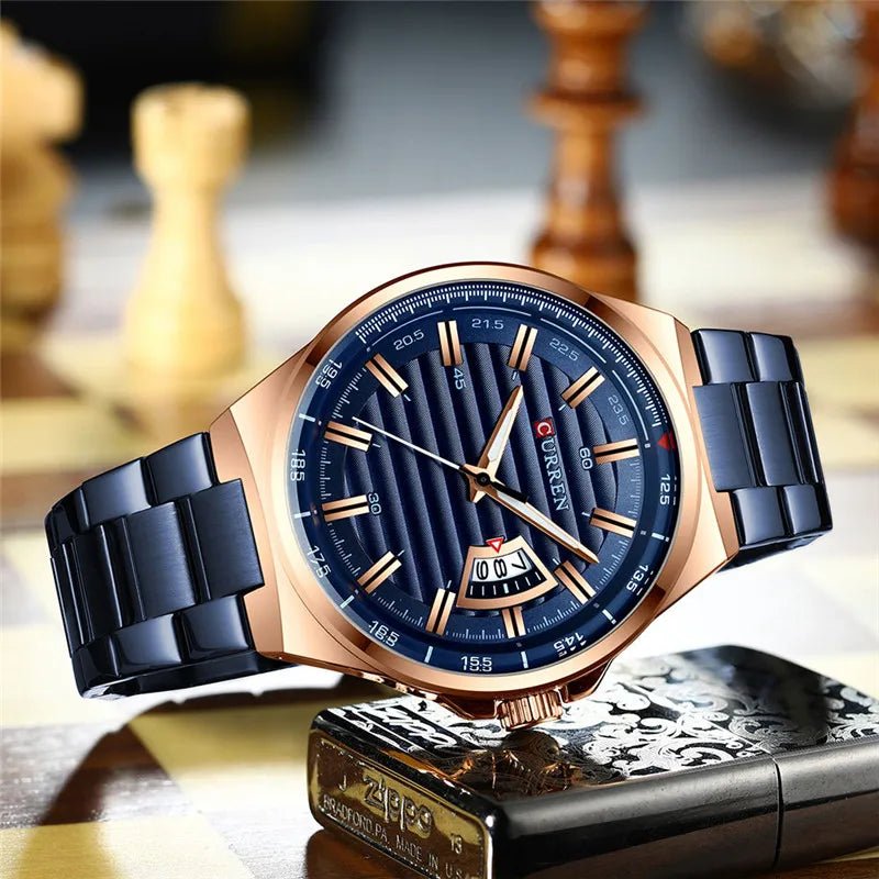 M:8375 Curren Blue Dial Blue Stainless Steel Analog Quartz Men's Watch. - Timecheck