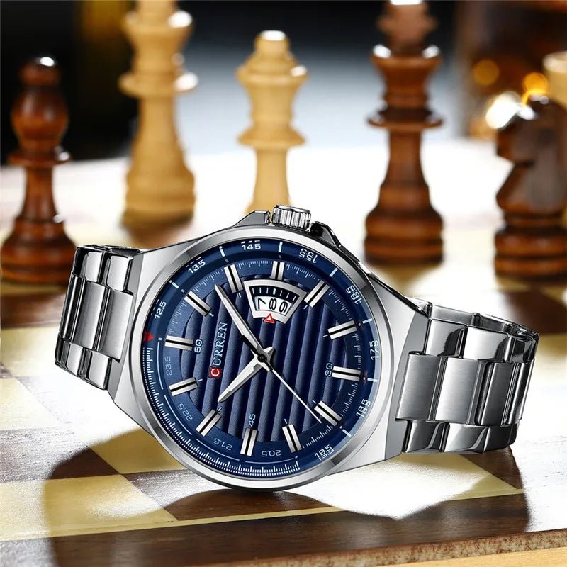 M:8375 Curren Blue Dial Silver Stainless Steel Analog Quartz Men's Watch. - Timecheck