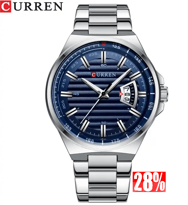 M:8375 Curren Blue Dial Silver Stainless Steel Analog Quartz Men's Watch. - Timecheck