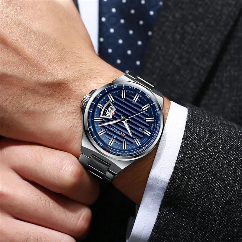 M:8375 Curren Blue Dial Silver Stainless Steel Analog Quartz Men's Watch. - Timecheck