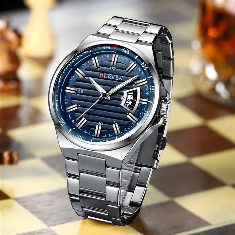 M:8375 Curren Blue Dial Silver Stainless Steel Analog Quartz Men's Watch. - Timecheck
