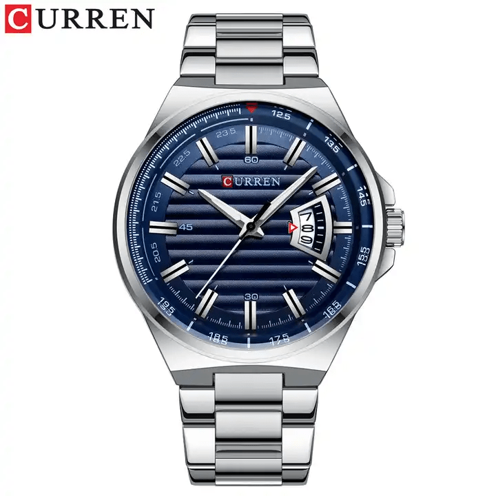 M:8375 Curren Blue Dial Silver Stainless Steel Analog Quartz Men's Watch. - Timecheck