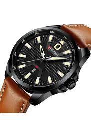 M:8379 Curren Black Dial Black Case Material Alloy Brown Leather Strap Analog Quartz Men's Watch. - Timecheck