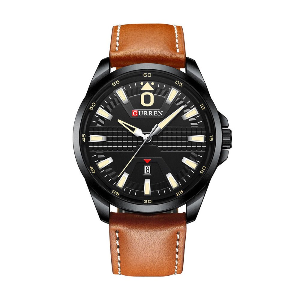 M:8379 Curren Black Dial Black Case Material Alloy Brown Leather Strap Analog Quartz Men's Watch. - Timecheck