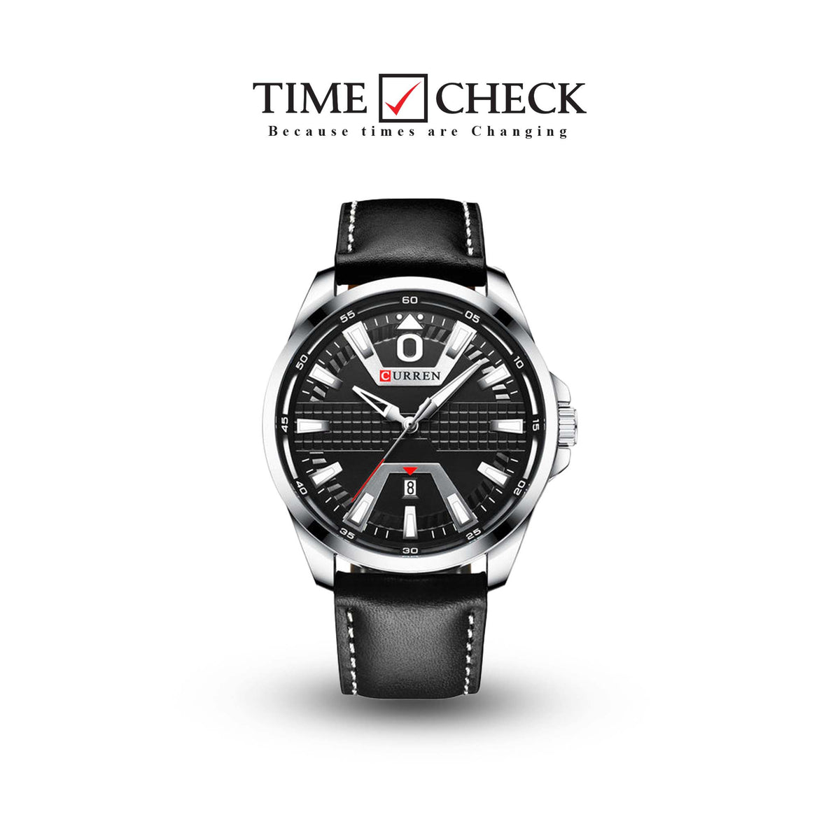 M:8379 Curren Black Dial Material Alloy Black Leather Strap Analog Quartz Men's Watch. - Timecheck