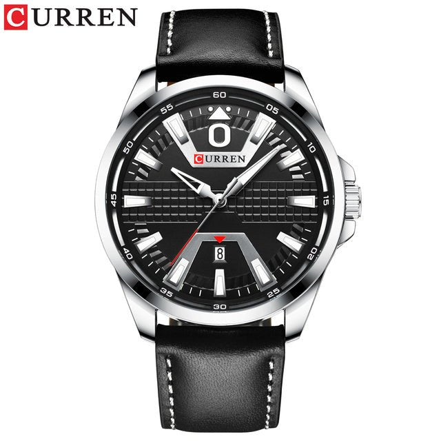 M:8379 Curren Black Dial Material Alloy Black Leather Strap Analog Quartz Men's Watch. - Timecheck