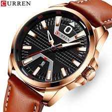 M:8379 Curren Black Dial Material Alloy Brown Leather Strap Analog Quartz Men's Watch. - Timecheck