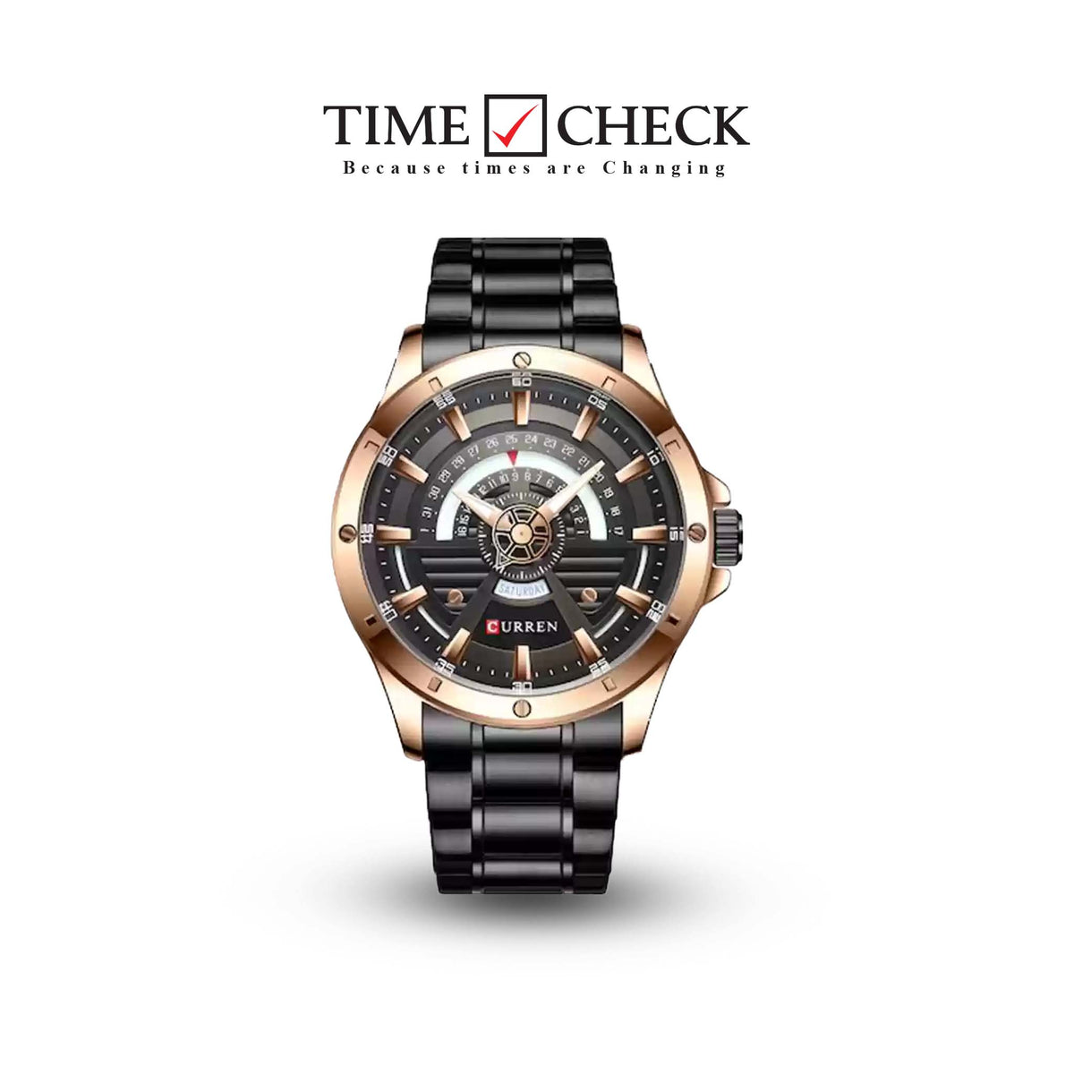 M:8381 Curren Brown Dial Brown Stainless Steel Chain Analog Quartz Men's Watch. - Timecheck