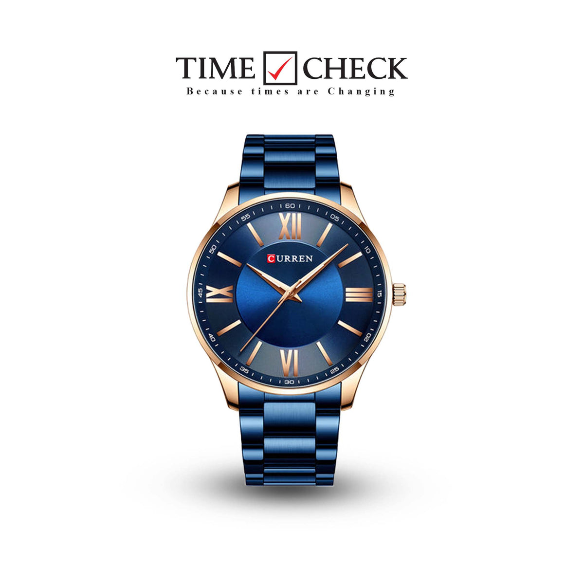 M:8383 Curren Stylish Roman Dial Blue, Blue Chain Analog Quartz Men's Watch. - Timecheck