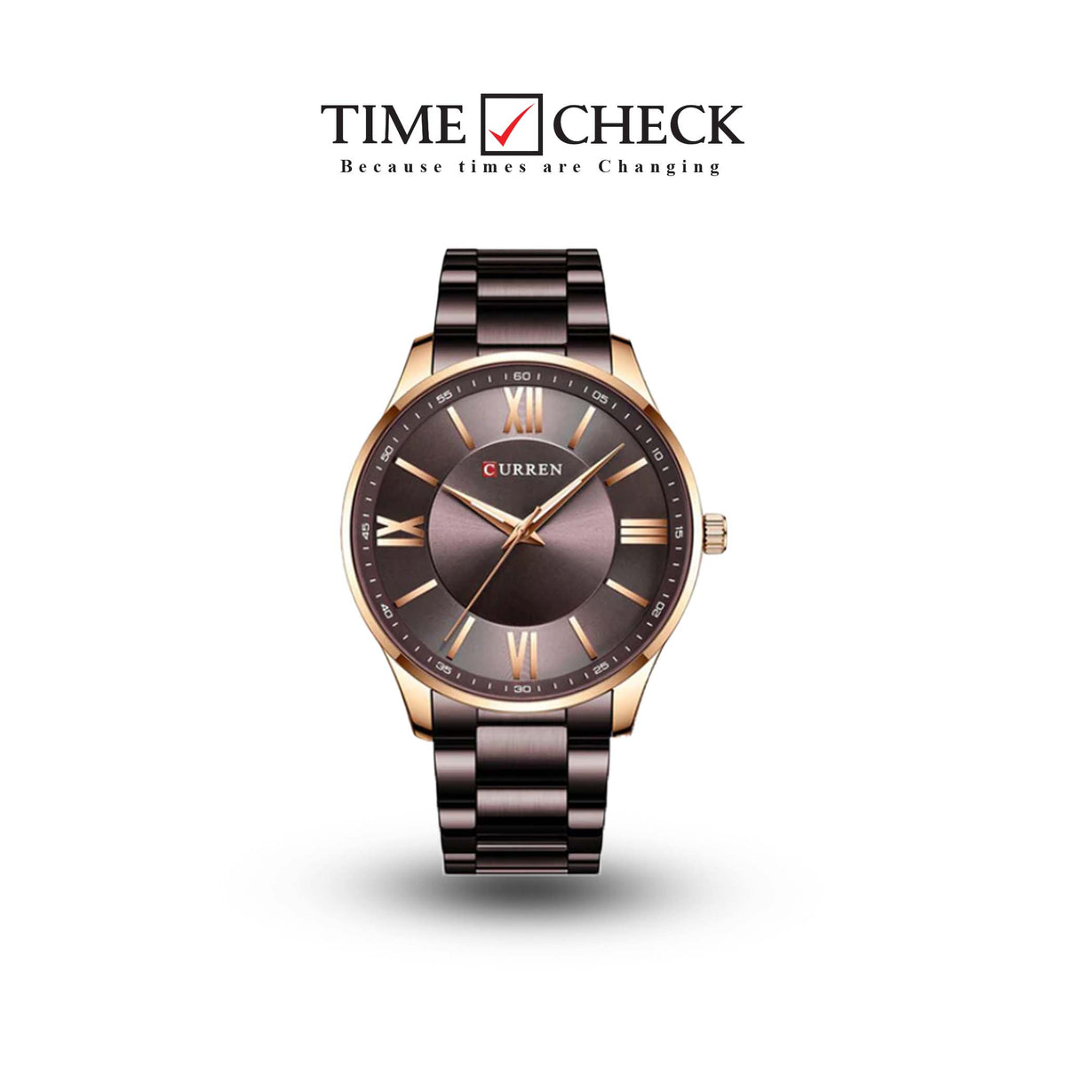 M:8383 Curren Stylish Roman Dial Brown, Brown Chain Analog Quartz Men's Watch. - Timecheck
