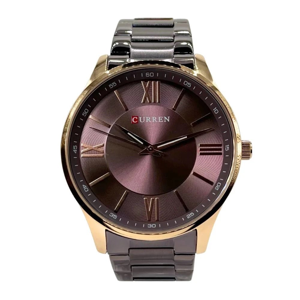 M:8383 Curren Stylish Roman Dial Brown, Brown Chain Analog Quartz Men's Watch. - Timecheck