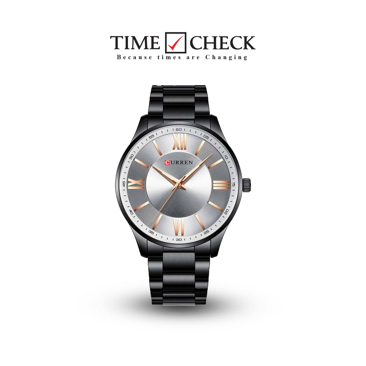 M:8383 Curren Stylish Roman Dial Gray, Black Chain Analog Quartz Men's Watch. - Timecheck