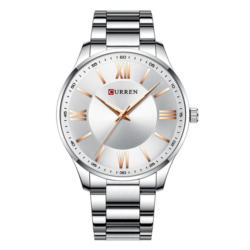 M:8383 Curren Stylish Roman Dial Silver Chain Analog Quartz Men's Watch. - Timecheck