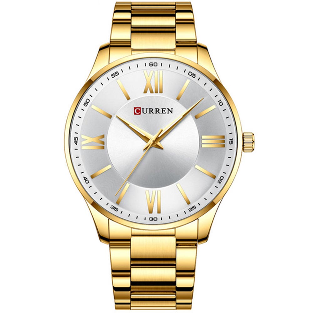 M:8383 Curren Stylish Roman Dial Silver, Golden Chain Analog Quartz Men's Watch. - Timecheck