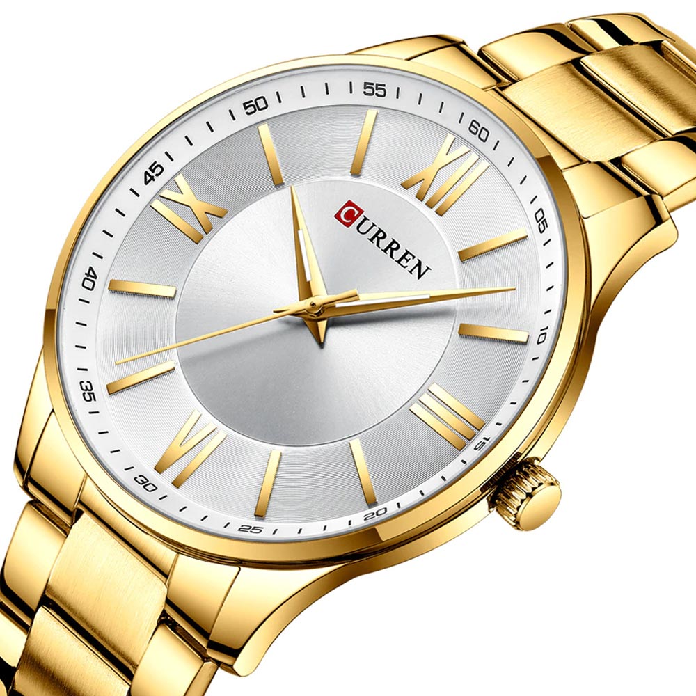 M:8383 Curren Stylish Roman Dial Silver, Golden Chain Analog Quartz Men's Watch. - Timecheck