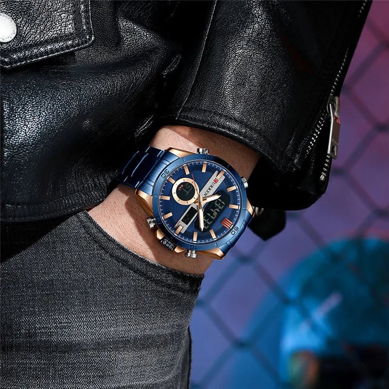 M:8384 Curren Blue Dial Blue Stainless Steel Quartz Analog Digital Men's Watch. - Timecheck