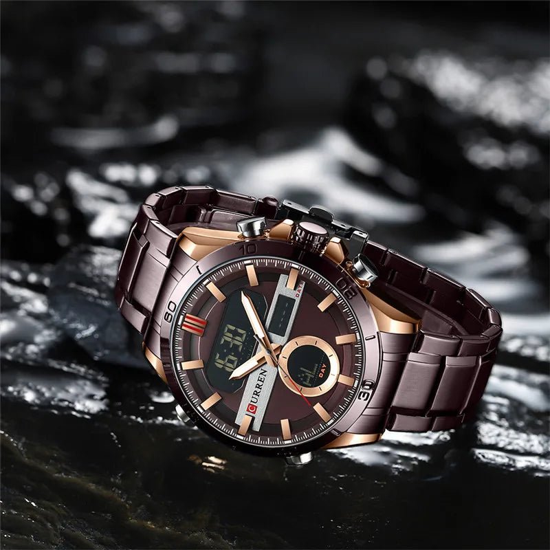 M:8384 Curren brown Dial Brown Stainless Steel Quartz Analog Digital Men's Watch. - Timecheck