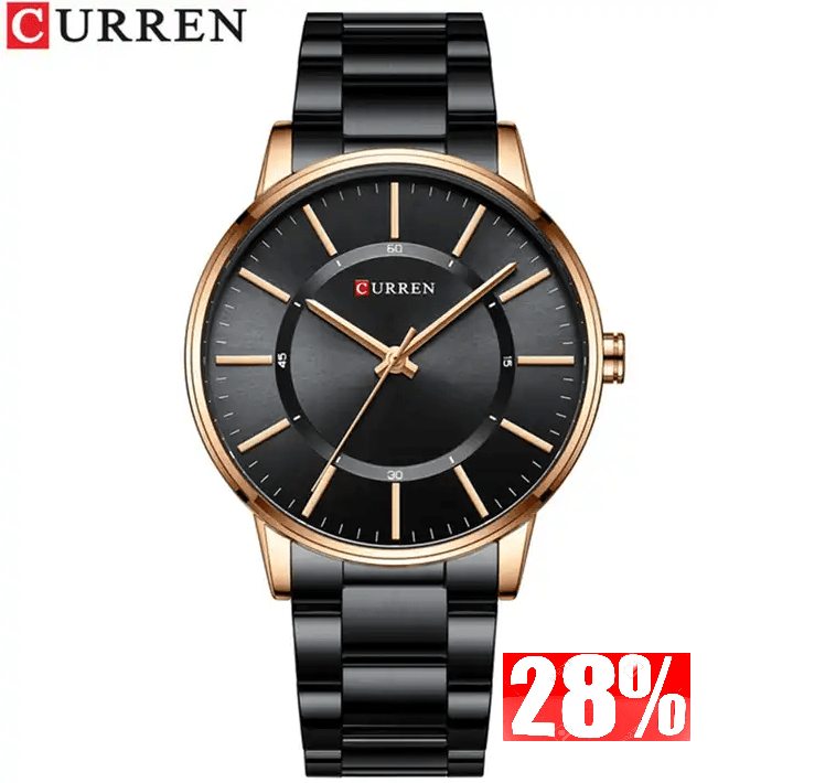 M:8385 Curren Black Dial Black Stainless Steel Chain Analog Quartz Men's Watch. - Timecheck