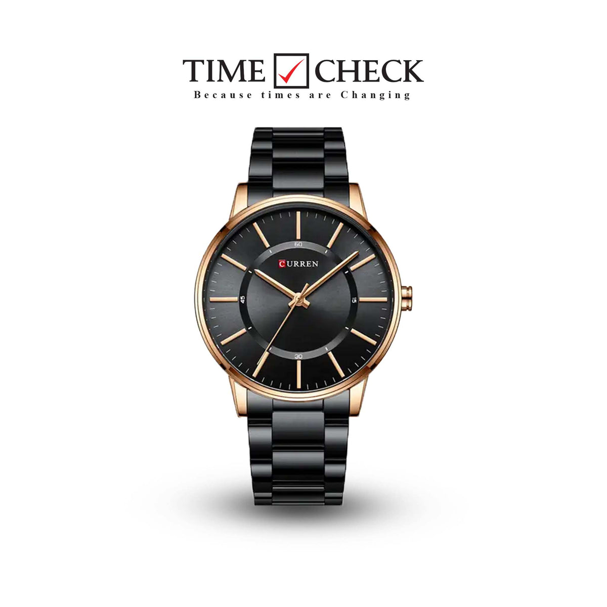 M:8385 Curren Black Dial Black Stainless Steel Chain Analog Quartz Men's Watch. - Timecheck