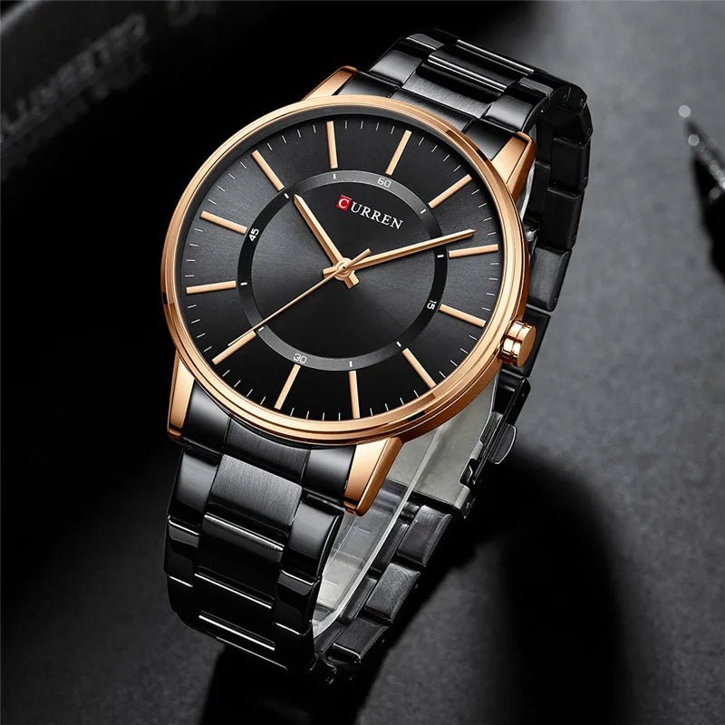 M:8385 Curren Black Dial Black Stainless Steel Chain Analog Quartz Men's Watch. - Timecheck