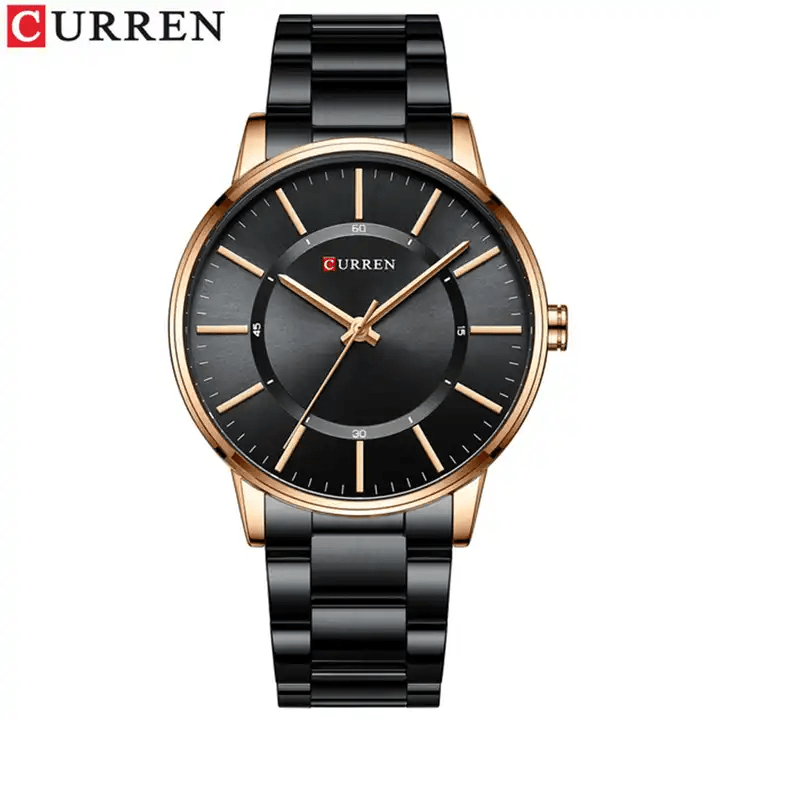 M:8385 Curren Black Dial Black Stainless Steel Chain Analog Quartz Men's Watch. - Timecheck