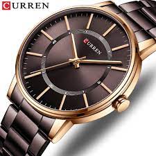 M:8385 Curren Brown Dial Brown Stainless Steel Chain Analog Quartz Men's Watch. - Timecheck