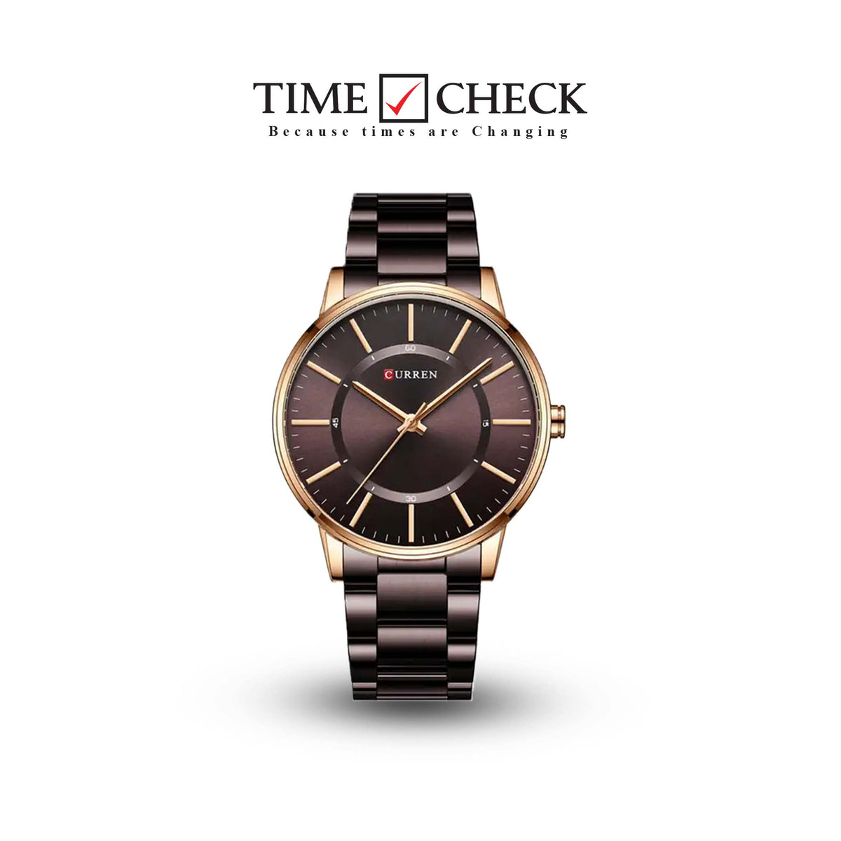M:8385 Curren Brown Dial Brown Stainless Steel Chain Analog Quartz Men's Watch. - Timecheck
