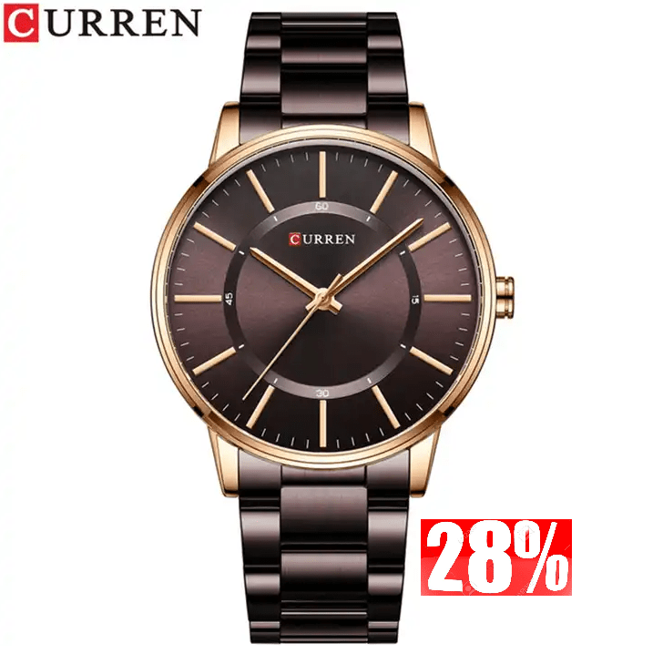 M:8385 Curren Brown Dial Brown Stainless Steel Chain Analog Quartz Men's Watch. - Timecheck