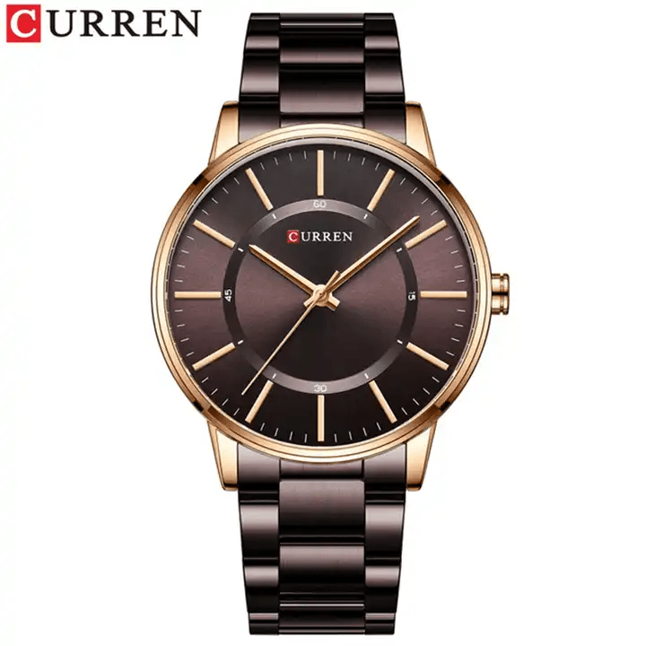 M:8385 Curren Brown Dial Brown Stainless Steel Chain Analog Quartz Men's Watch. - Timecheck