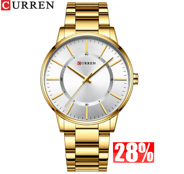 M:8385 Curren Silver Dial Golden Stainless Steel Chain Analog Quartz Men's Watch. - Timecheck
