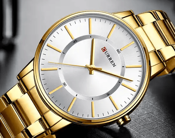 M:8385 Curren Silver Dial Golden Stainless Steel Chain Analog Quartz Men's Watch. - Timecheck
