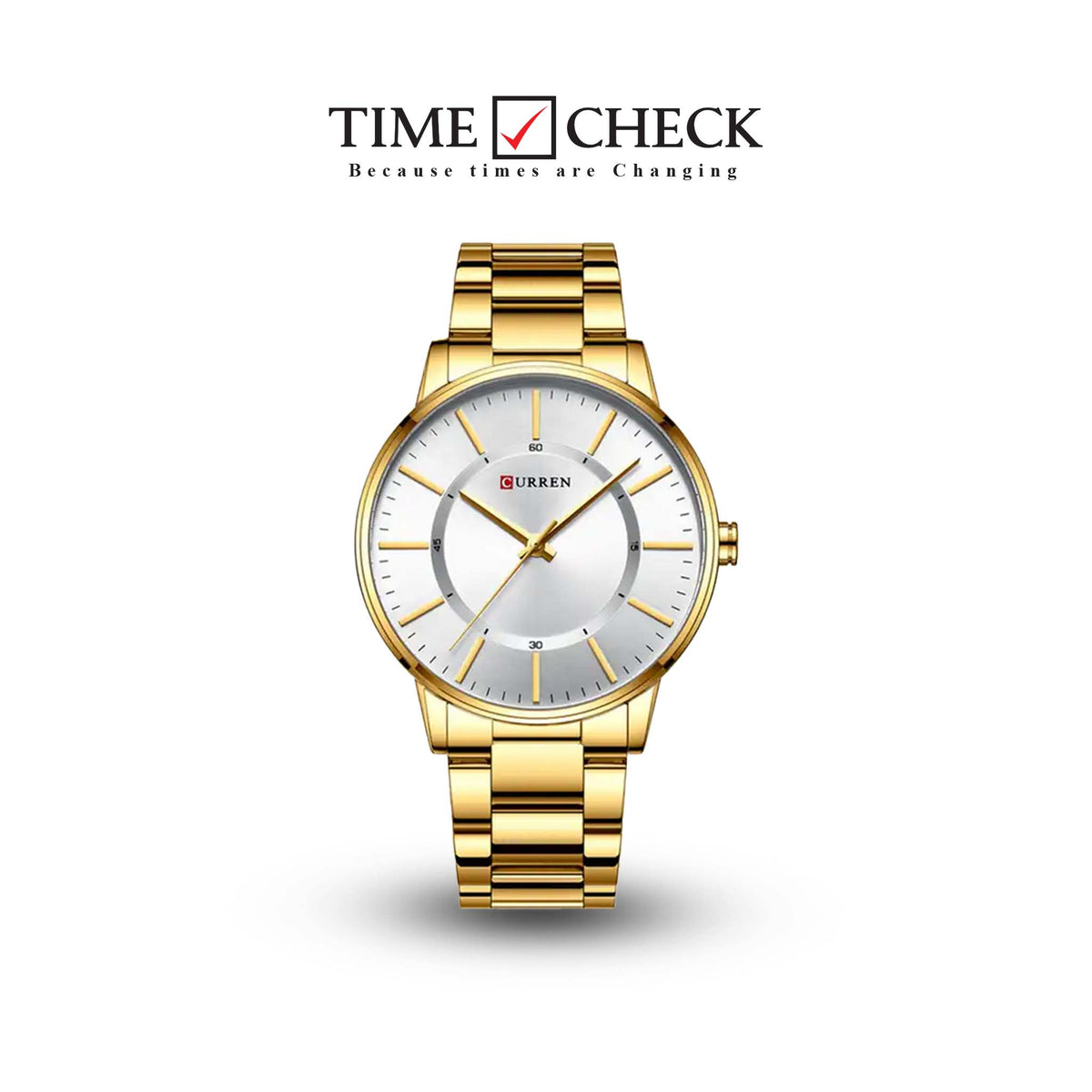 M:8385 Curren Silver Dial Golden Stainless Steel Chain Analog Quartz Men's Watch. - Timecheck