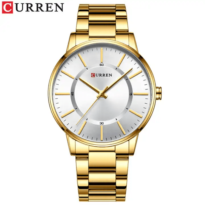 M:8385 Curren Silver Dial Golden Stainless Steel Chain Analog Quartz Men's Watch. - Timecheck