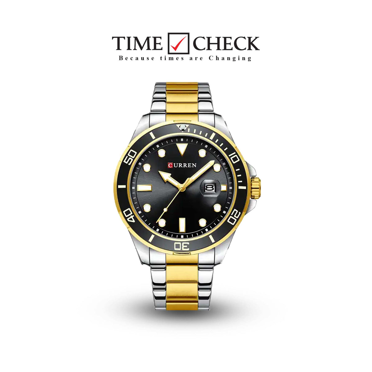 M:8388 Curren Black Dial Silver & Gold Steel Chain Analog Quartz Men's Watch. - Timecheck