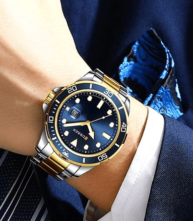 M:8388 Curren Blue Dial Silver & Gold Steel Chain Analog Quartz Men's Watch. - Timecheck