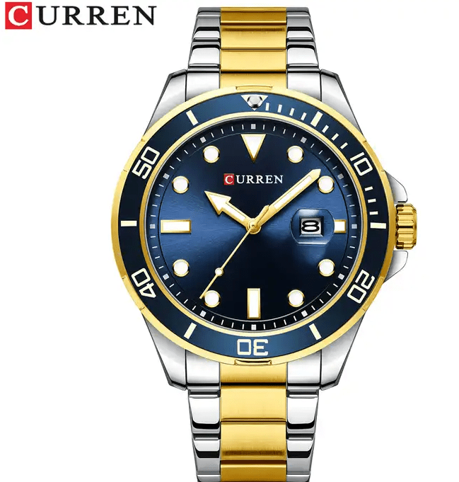 M:8388 Curren Blue Dial Silver & Gold Steel Chain Analog Quartz Men's Watch. - Timecheck