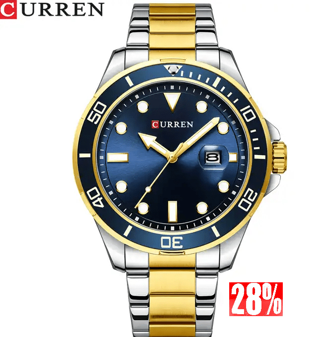 M:8388 Curren Blue Dial Silver & Gold Steel Chain Analog Quartz Men's Watch. - Timecheck