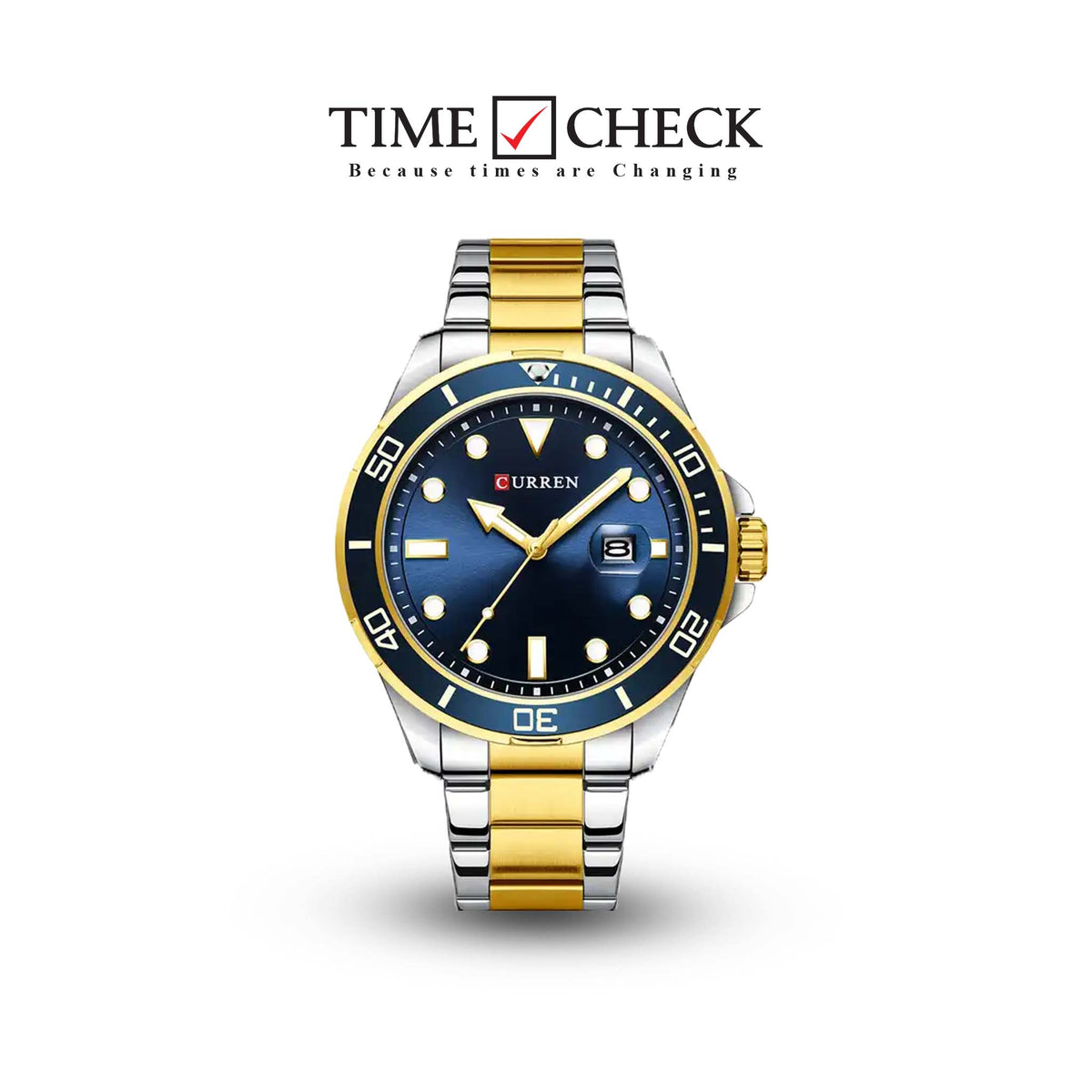 M:8388 Curren Blue Dial Silver & Gold Steel Chain Analog Quartz Men's Watch. - Timecheck