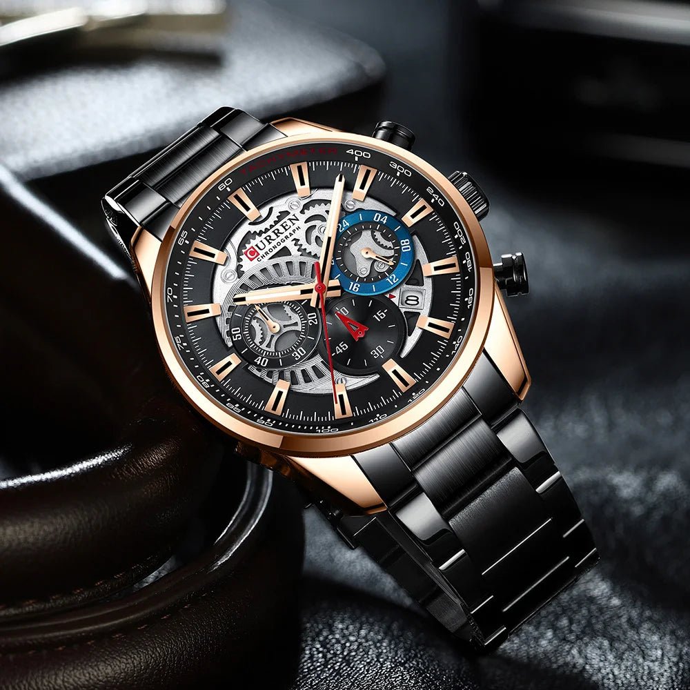 M:8391 Curren Black Dial Chronograph Stainless Steel Analog Quartz Men's Watch. - Timecheck