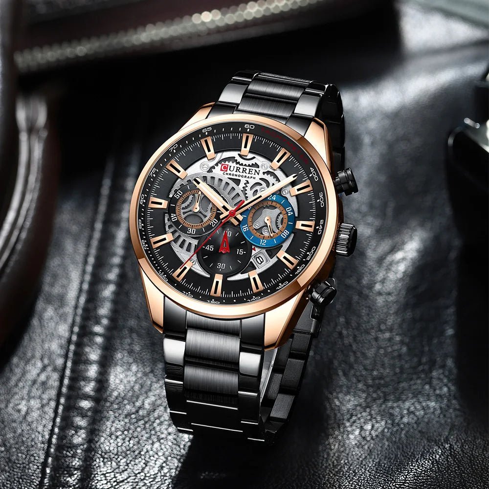 M:8391 Curren Black Dial Chronograph Stainless Steel Analog Quartz Men's Watch. - Timecheck