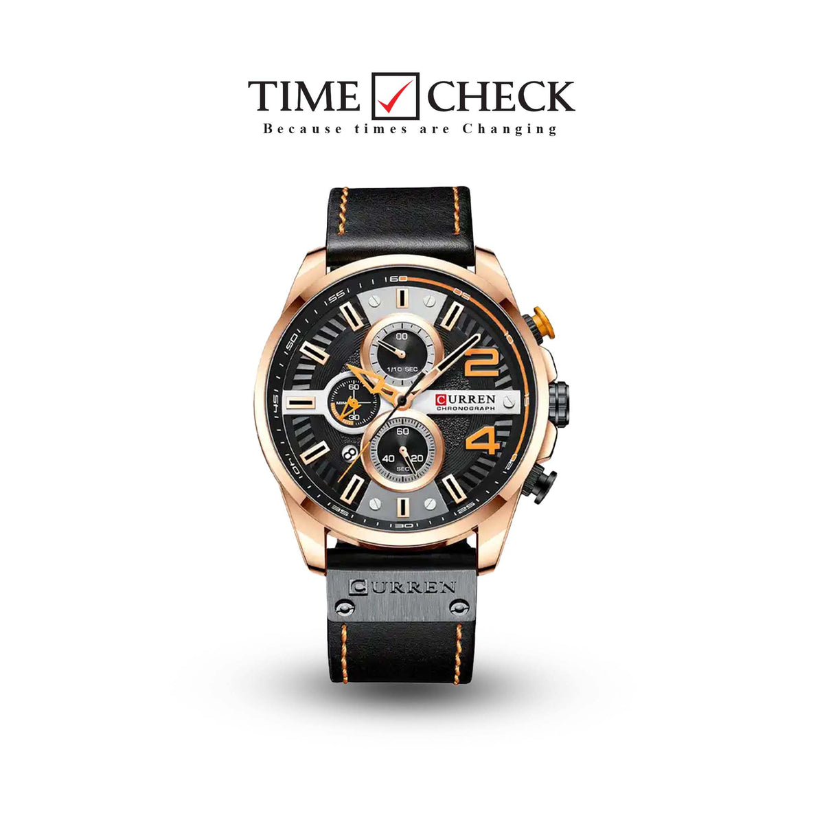 M:8393 Curren Black Dial Black Leather Strap Chronograph Analog Quartz Men's Watch. - Timecheck