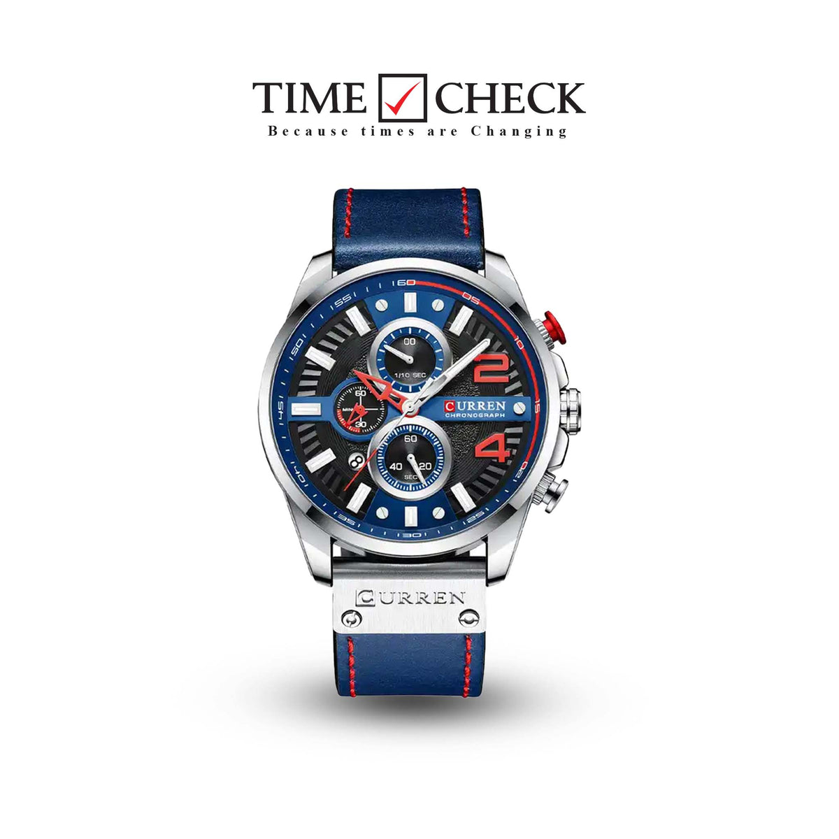 M:8393 Curren Blue Dial Blue Leather Strap Chronograph Analog Quartz Men's Watch. - Timecheck