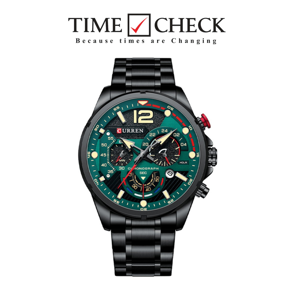 M:8395 CURREN DIAL BLACK STAINLESS STEEL CHAIN WRIST WATCH FOR MEN WITH BRAND BOX & BAG - Timecheck