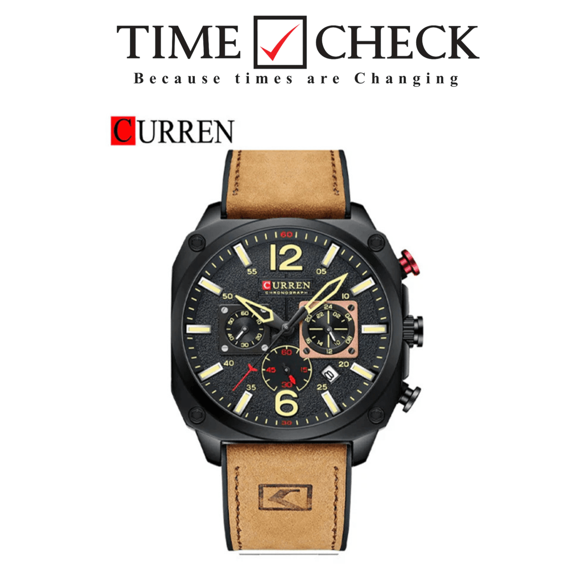 Curren M-8398 Black Dial Brown Leather Strap Chronograph Men's Watch