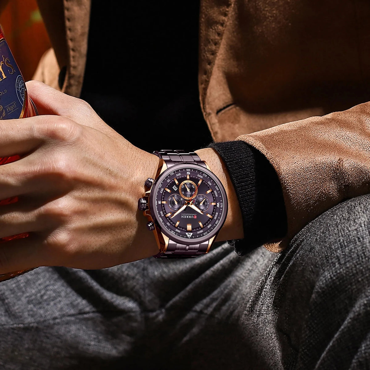 Curren M-8399 men's fashion chronograph watch featuring a stylish analog dial and a durable stainless steel link bracelet