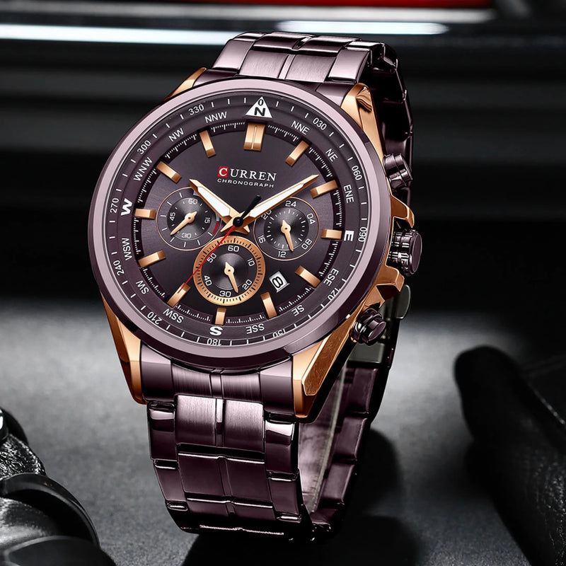 Curren M-8399 men's fashion chronograph watch featuring a stylish analog dial and a durable stainless steel link bracelet