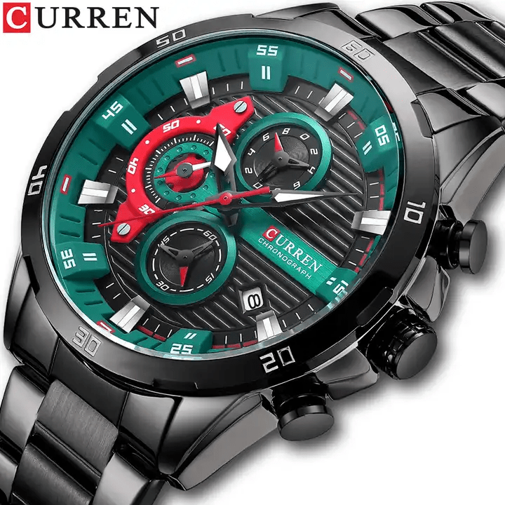 M:8402 Curren Black Dial Black Stainless Steel Chronograph Analog Quartz Men's Watch. - Timecheck