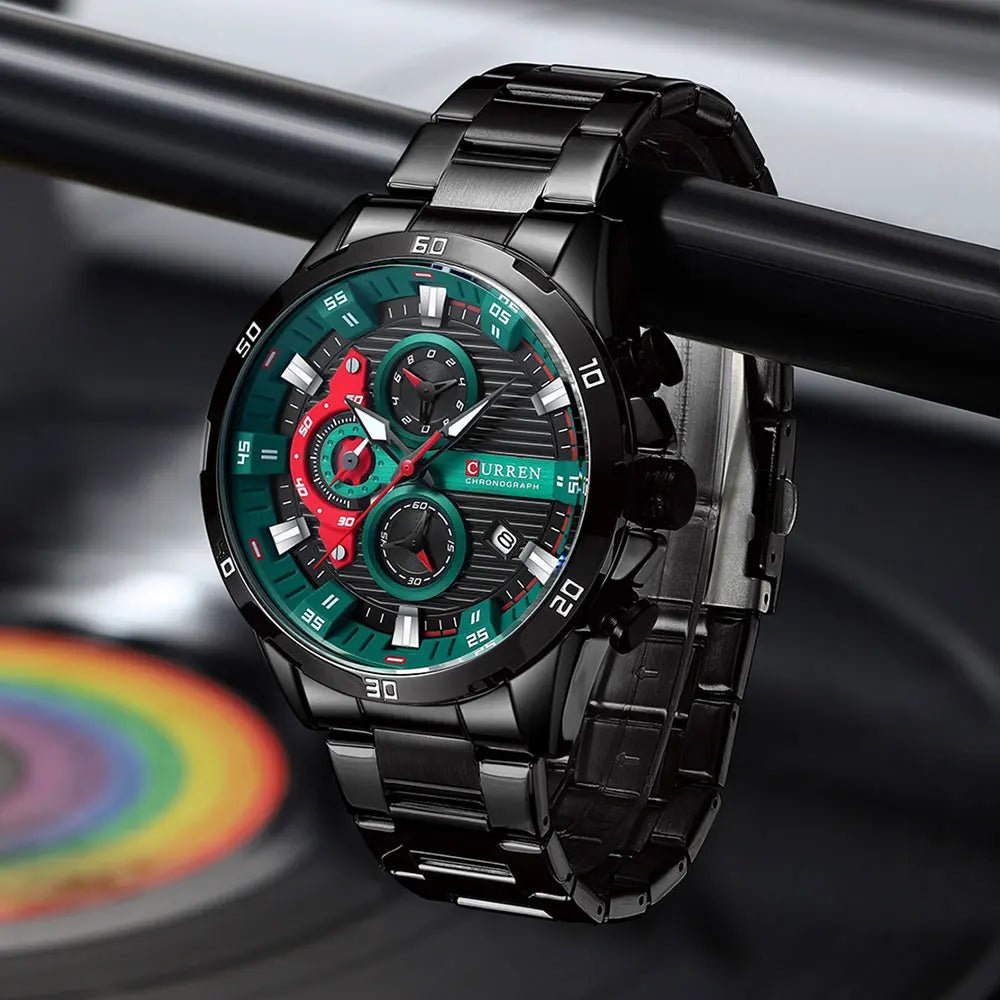 M:8402 Curren Black Dial Black Stainless Steel Chronograph Analog Quartz Men's Watch. - Timecheck