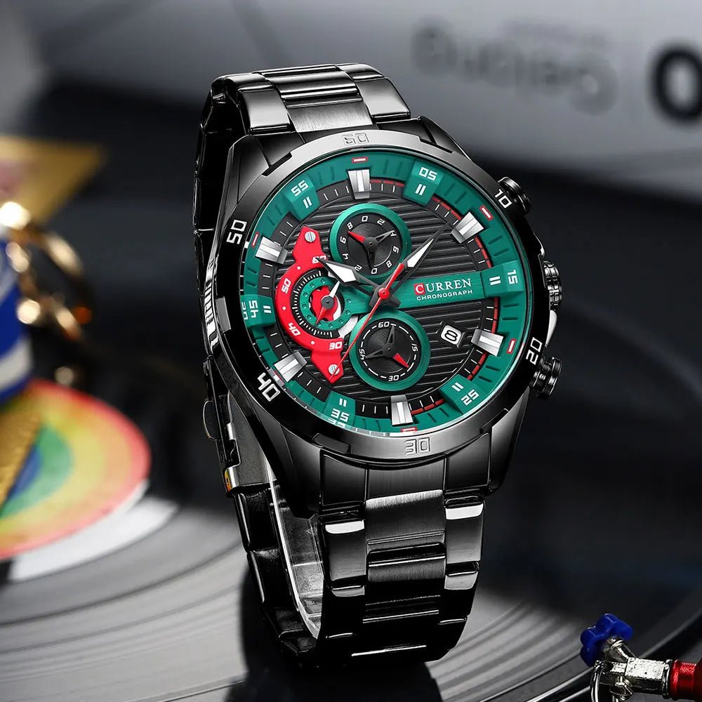 M:8402 Curren Black Dial Black Stainless Steel Chronograph Analog Quartz Men's Watch. - Timecheck